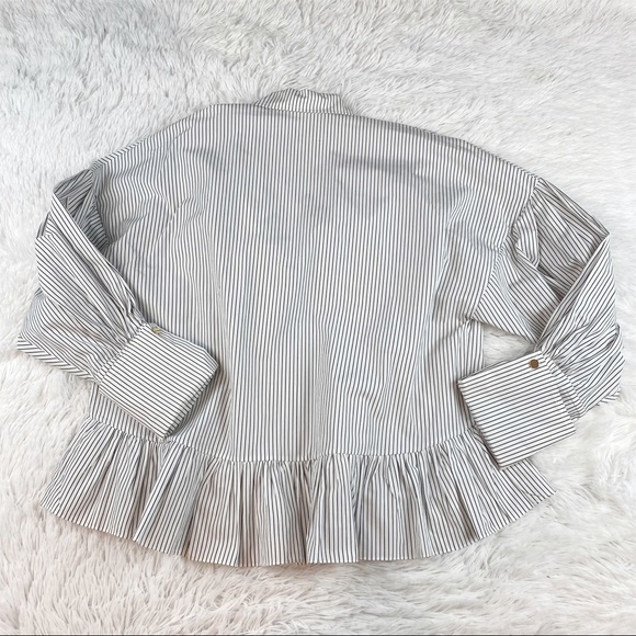 Brøgger striped ruffle hem Button-Up Top long sleeve dropped shoulder - Picture 10 of 12